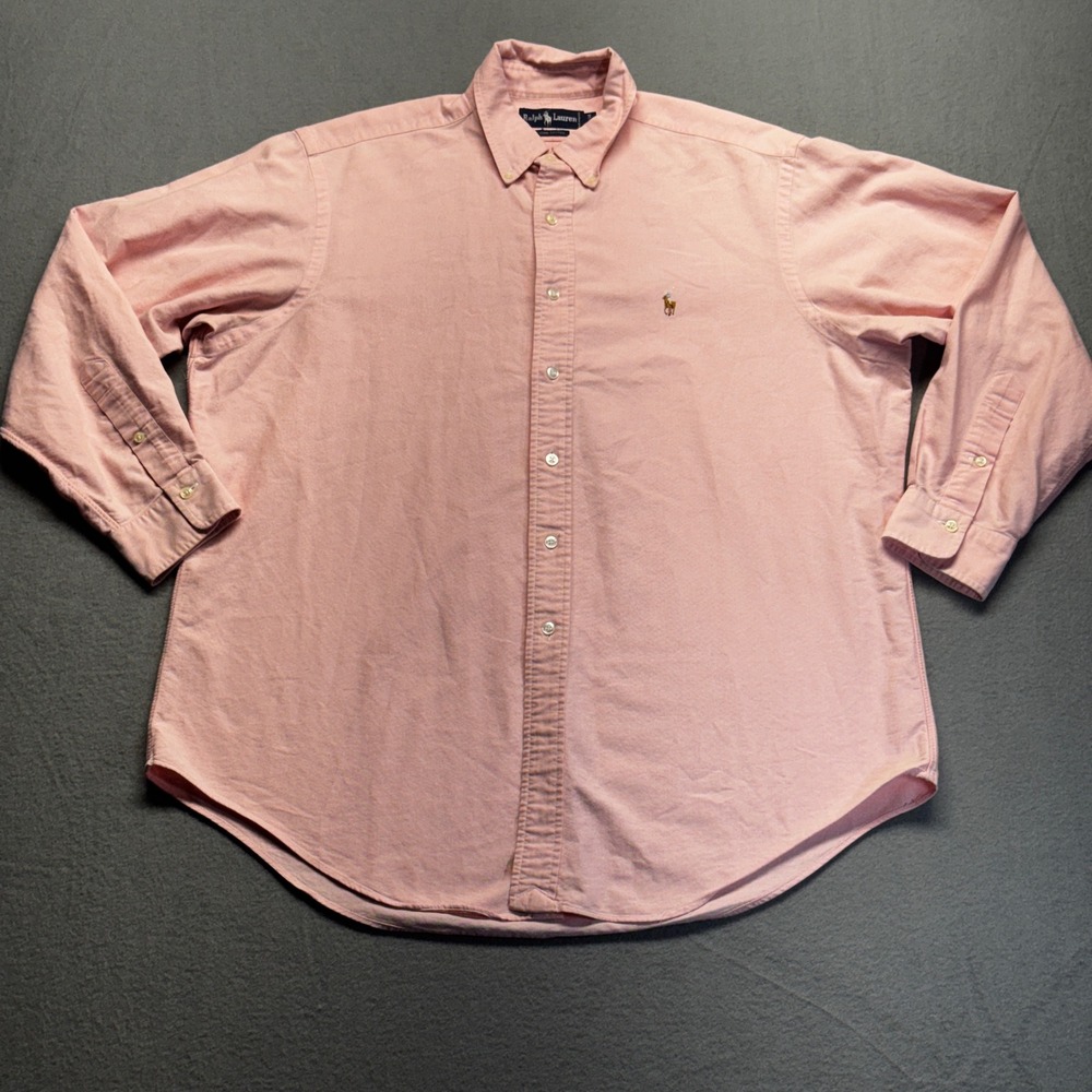 Ralph Lauren Pink Oxford Cotton Button Down Shirt Mens 16.5-34 Long Sleeve
